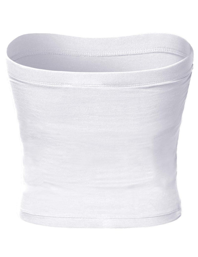 HATOPANTS Women's Shapewear Tube Tops Strapless Ruched Built-in Shelf Bra Casual White M - Image 3